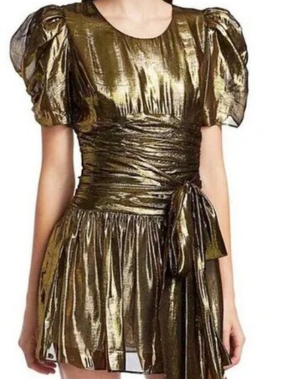 LoveShackFancy Mercy Silk Metallic Mini Fit and Flare Dress